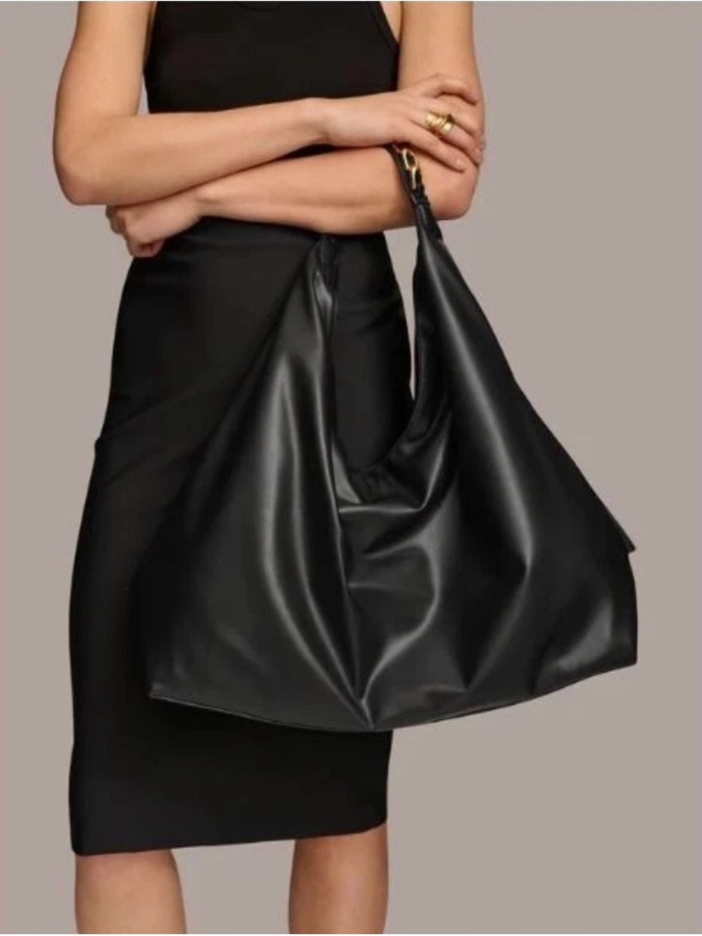 Donna Karan Black Shoulder Hobo with Gold  Braided Handle New X-Large - Picture 12 of 16